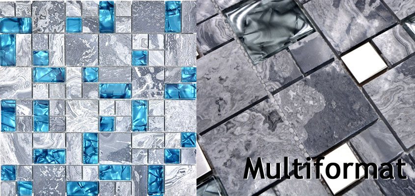Mosaico in vetro e pietra naturale multiformato