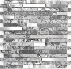 Piastrella di mosaico traslucida in acciaio inox grigio Mosaico di vetro composito Pietra di cristallo acciaio grigio MOS87-MV778_f