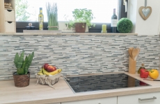 Piastrella di mosaico traslucida acciaio inox bianco legno composito mosaico di vetro Pietra di cristallo acciaio legno bianco MOS86-SV85_f
