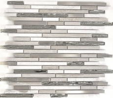 Piastrella di mosaico traslucida acciaio inox bianco legno composito mosaico di vetro Pietra di cristallo acciaio legno bianco MOS86-SV85_f