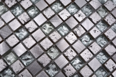 Piastrella di mosaico Alluminio traslucido argento Mosaico di vetro Cristallo Alu Resina argento MOS92-0202_f