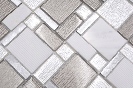 Piastrelle di mosaico alluminio tipo beige chiaro combinazione vetro pietra alluminio bianco e beige MOS49-FK01_f