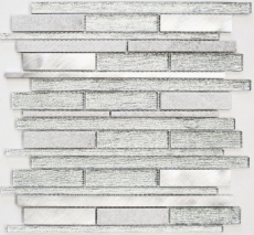 Mosaico di piastrelle per cucina alluminio traslucido bianco argento nero mosaico di vetro composito Pietra di cristallo alluminio bianco argento MOS49-GV64_f