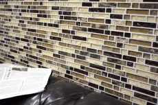 Mosaico di piastrelle per cucina traslucido beige scuro Mosaico di vetro composito Crystal stone emperador dark MOS87-V1355_f