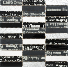 Piastrella di mosaico per cucina traslucida nera Mosaico di vetro rettangolare Crystal stone nero MOS87-39_f