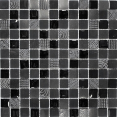 Piastrella di mosaico per cucina Traslucido grigio scuro nero Mosaico di vetro Pietra di cristallo Rilievo grigio scuro nero MOS83-HQ29_f