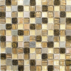 Piastrella di mosaico per cucina Rivestimento traslucido oro marrone Mosaico di vetro Pietra di cristallo oro marrone MOS83-CR17_f