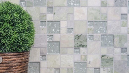 Piastrella di mosaico Mosaico di vetro traslucido oro verde chiaro combinato Pietra di cristallo Onice oro MOS88-MC639_f