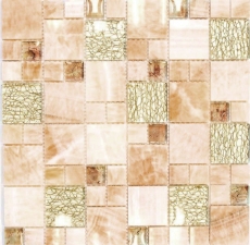Piastrella di mosaico per cucina traslucida ambra oro combinazione di vetro mosaico cristallo pietra onice eleganza oro MOS88-MC649_f