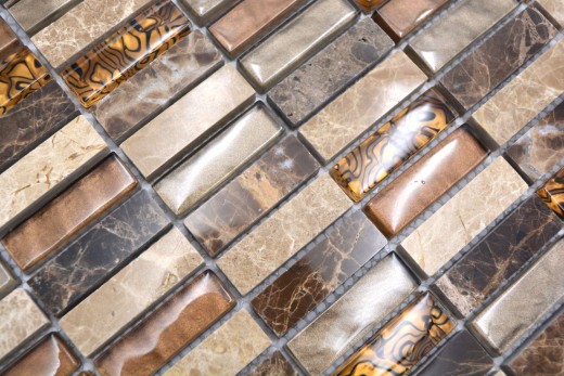 Piastrella di mosaico Barre traslucide beige marrone Mosaico di vetro Pietra di cristallo beige marrone MOS87-1310_f