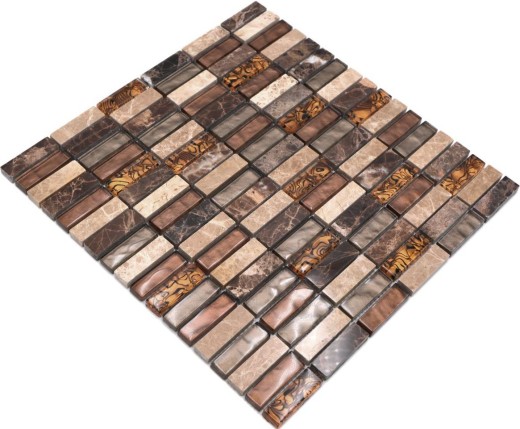 Piastrella di mosaico Barre traslucide beige marrone Mosaico di vetro Pietra di cristallo beige marrone MOS87-1310_f