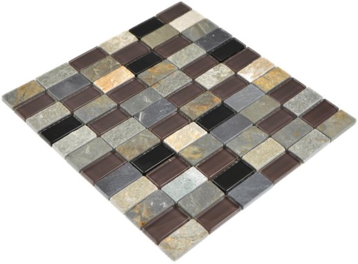 Piastrella di mosaico Traslucido beige marrone grigio nero rettangolo Mosaico di vetro Pietra di cristallo MOS87-1312_f