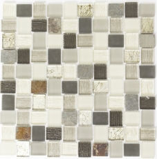 Mosaico di piastrelle per cucina traslucido bianco grigio ruggine rettangolo vetro mosaico Pietra di cristallo rustico MOS82-0102_f