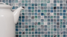 Piastrelle mosaico cucina verde blu mosaico pietra crema verde blu MOS92-XCR1501_f