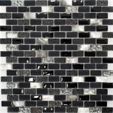Piastrella mosaico cucina alzatina traslucida nero mattone vetro mosaico cristallo pietra conchiglia nero MOS87-B03S_f