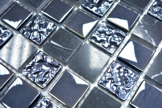 Piastrella di mosaico Traslucido grigio nero Mosaico di vetro Pietra di cristallo grigio nero MOS82-0208_f