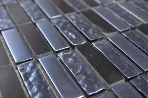 Piastrella di mosaico Barre traslucide grigio nero Mosaico di vetro Pietra di cristallo grigio nero MOS87-0302_f
