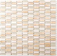 Piastrelle a mosaico per lalzatina della cucina Barre traslucide beige Mosaico di vetro Pietra di cristallo beige MOS87-1412_f
