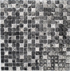 Piastrella di mosaico per cucina traslucido bianco argento nero mosaico di vetro Pietra di cristallo bianco argento nero struttura MOS92-Z02EU_f