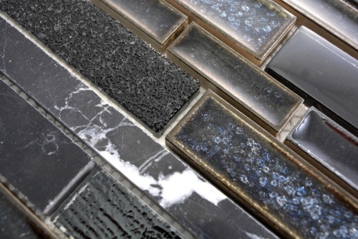 Piastrella di mosaico ceramica traslucida nera Mosaico di vetro composito Pietra di cristallo ceramica nera MOS87SO-0329_f