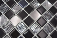 Piastrelle di mosaico per cucina autoadesive acciaio inox vetro nero mosaico acciaio vetro nero MOS200-4CM26_f