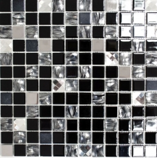 Piastrelle di mosaico per cucina autoadesive acciaio inox vetro nero mosaico acciaio vetro nero MOS200-4CM26_f