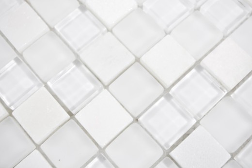 Quadrato cristallo / pietra mix super bianco mosaico piastrelle parete backsplash cucina bagno MOS72-0001_f