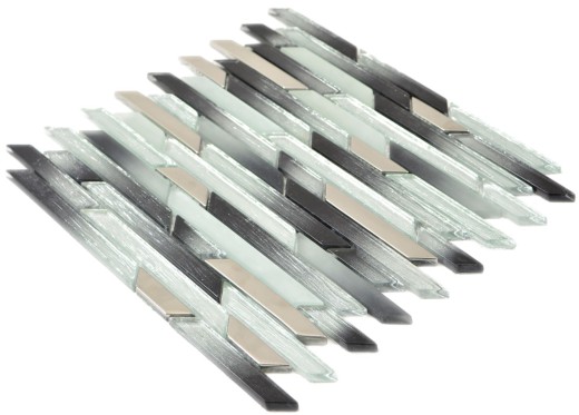 Mosaico di vetro aste argento metallo nero smussato muro piastrelle backsplash cucina BAD MOS86-0203_f