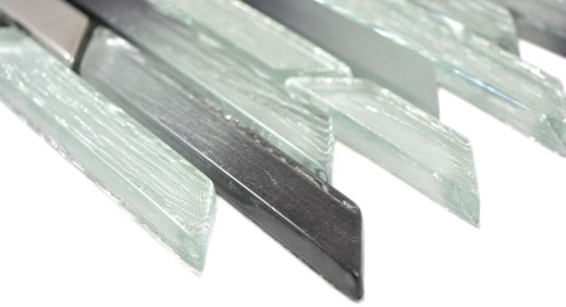 Mosaico di vetro aste argento metallo nero smussato muro piastrelle backsplash cucina BAD MOS86-0203_f