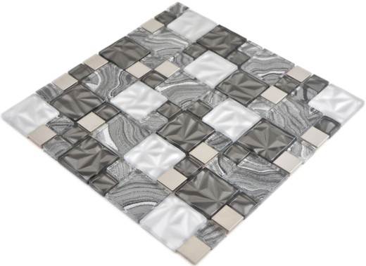 Mosaico di vetro combinazione acciaio mix grigio nero mosaico piastrelle parete backsplash cucina bagno MOS88-1702_f