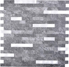 Composito vinilico effetto pietra Quarzo nero/Mosaico argento Piastrelle per pareti Cucina Bagno MOS200-22BS_f