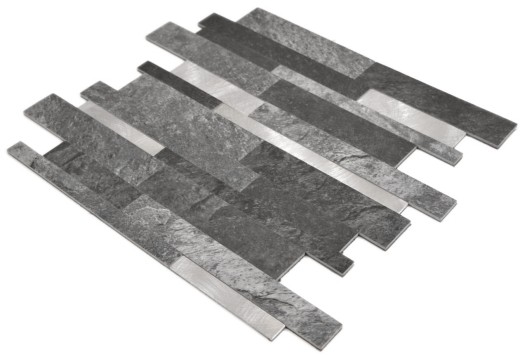 Composito vinilico effetto pietra Nero Qaurtz/Argento mosaico piastrelle parete backsplash cucina bagno MOS200-32BS_f