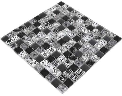 Quadrato Crystal mix nero mosaico piastrelle parete backsplash cucina doccia bagno MOS74-0322_f