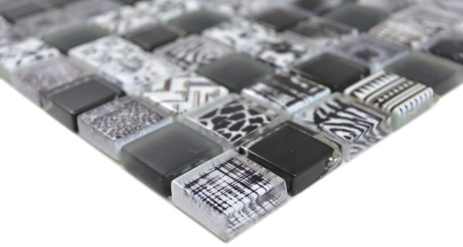 Quadrato Crystal mix nero mosaico piastrelle parete backsplash cucina doccia bagno MOS74-0322_f