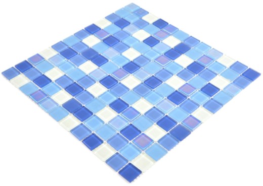 Mosaico di vetro fluorescente blu bianco piastrelle mosaico muro backsplash cucina doccia bagno MOS88-1006_f