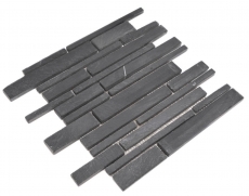Piastrella di ardesia a mosaico in pietra naturale mattone antracite nero Tappetino per alzatina a parete - MOS34-0206
