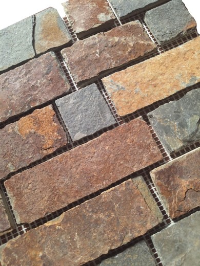 Piastrella a mosaico in ardesia pietra naturale mattone marrone ruggine MOS34-1204_f