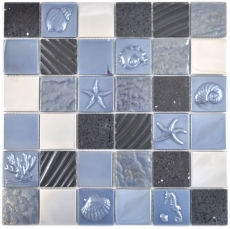Mano modello quadrato cristallo / artificiale / acciaio mix rilievo nero mosaico piastrelle parete backsplash cucina bagno MOS88-2717_m