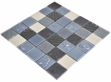 Mano modello quadrato cristallo / artificiale / acciaio mix rilievo nero mosaico piastrelle parete backsplash cucina bagno MOS88-2717_m