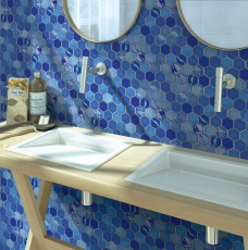 Piastrella di mosaico in ceramica esagonale blu reale lucido cucina parete bagno backsplash piastrelle - MOS11K-SAN7