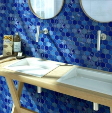 Mano modello mosaico piastrelle ceramica mosaico esagonale blu lucido cucina parete bagno MOS11K-SAN7_m