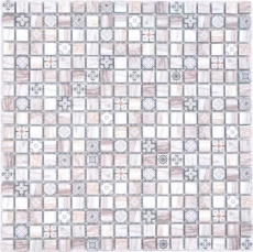 Piastrella di vetro a mosaico retro effetto legno crema marrone chiaro ornamento MOS78-W79