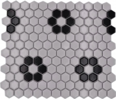 Piastrella di mosaico ceramica mosaico esagonale mix beige nero lucido piastrelle backsplash bagno cucina MOS11A-0113G_f