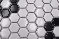 Piastrella di mosaico ceramica mosaico esagonale mix beige nero lucido piastrelle backsplash bagno cucina MOS11A-0113G_f