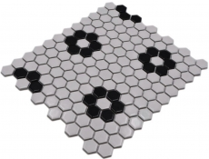 Piastrella di mosaico ceramica mosaico esagonale mix beige nero lucido piastrelle backsplash bagno cucina MOS11A-0113G_f