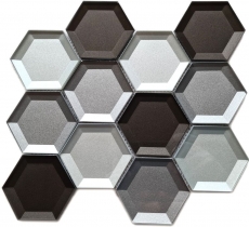 Piastrella di mosaico dipinta a mano mosaico di vetro combi-esagonale 3D look mix muro cucina bagno MOS88-XB159_m