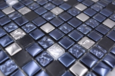 Campione a mano piastrelle mosaico vetro pietra naturale mosaico pietra EP mix nero argento cucina splashback MOS92-660_m