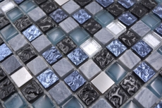 Campione a mano mosaico piastrelle vetro pietra naturale mosaico pietra acciaio mix blu cucina grigio parete bagno MOS92-670_m