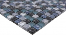 Campione a mano mosaico piastrelle vetro pietra naturale mosaico pietra acciaio mix blu cucina grigio parete bagno MOS92-670_m