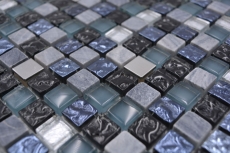 Campione a mano mosaico piastrelle vetro pietra naturale mosaico pietra acciaio mix blu cucina grigio parete bagno MOS92-670_m